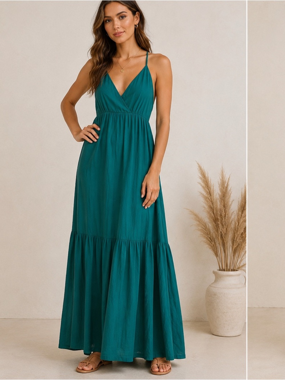 Molly Bracken Emerald Green Cross Back Boho Summer Maxi Dress size medium